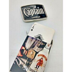 Vintage Captain Morgans Belt Buckle "The Captain"  3" x 2 3/8" & Playing Cards